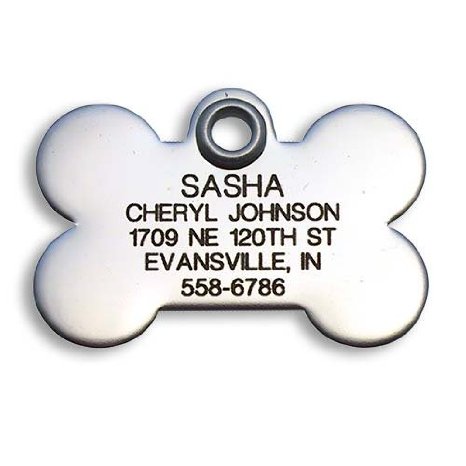 LuckyPet Pet ID Tag - Stainless Steel Bone - Durable & Easy To Read Dog Tag - Safety Reflective on Back - Polished Mirror Finish & Edges