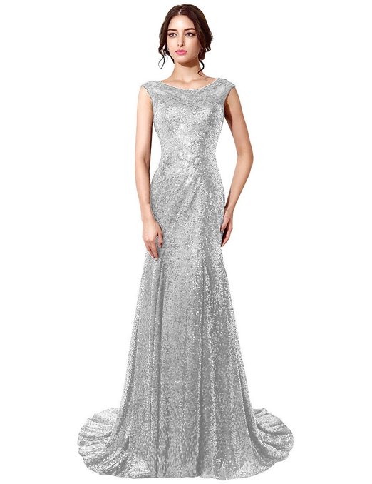 Belle House Sequined Mermaid Sheer Neck Evening Dress Prom Gown HSD197