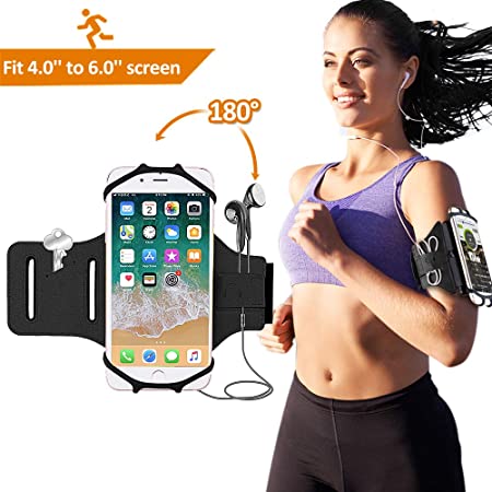 Bovon Sports Phone Armband, Running Armband for iPhone 11/11 pro/11 pro max/xs max/xr, Galaxy S20/S20 /S9 Plus, Rotatable Phone Holder with Key Holder for Hiking Biking Workout