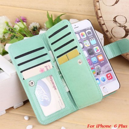 iPhone 6s Plus Wallet Case iPhone 6s Plus Case Lumsing8482 Pattern iPhone 6 Plus Case Pattern Case Leather Wallet Premium Wallet Case Cover for Apple iPhone 66s Plus 55- Mint Green