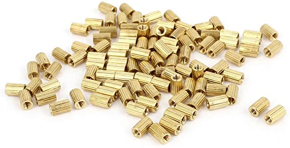 uxcell 100 Pcs Female Threaded Pillars Brass Standoff Spacer Gold Tone M2x5mm