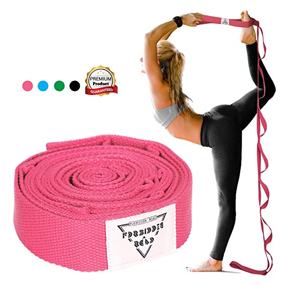 Forbidden Road Stretch Strap with Multi- Loop Exercise Strap For Physical Therapy Yoga Dance Pilates Greater Flexibility and Fitness Workout Deepen Green/Black/Blue/Purple