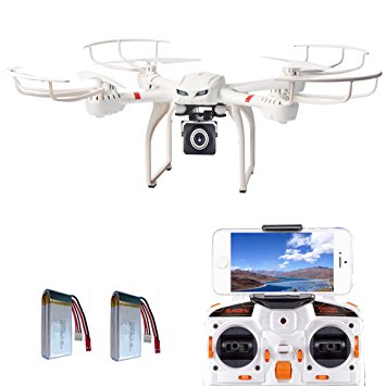FPV Drone with 720P HD Camera Live Video for Beginners, RC Quadcopter Helicopter with Headless Mode, One Key Return, 360 Degree Flip and Roll, Low Power Alarm, Two Batteries and Fire-proof Bag White