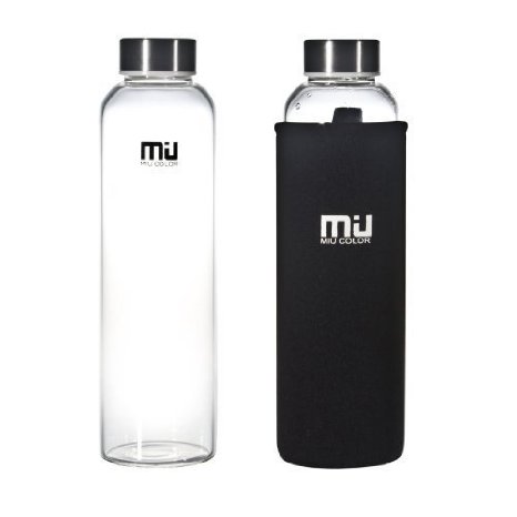 MIU COLOR® Borosilicate Glass Water Bottle, with Unique Stylish and High Quality Handmade Design, 18.5oz/12oz