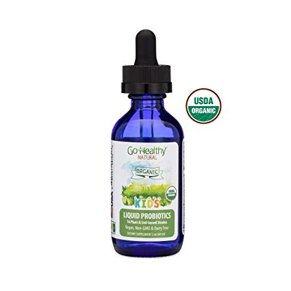 Go Healthy Natural Liquid Probiotics & Enzymes for Kids USDA Organic, Vegan, 14 Soil-Based Strains - 2 oz Glass