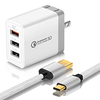 Quick Charge 3.0 with USB C Cable 6ft, WITPRO 30W 3-Port Adaptive Fast Charger Adapter Wall Plug/USB Type C Charging Cord for Samsung Galaxy S8/S9 Plus Note 8/9, LG G6/G7 V30/V40, Google Pixel More