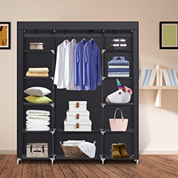 Clothes Closet Portable Storage Organizer Wardrobe Closet with Nonwoven Fabric - Quick and Easy to Assemblely - Extra Strong and Durable - Extra Space - Black- 59 inch
