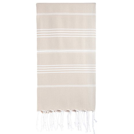 Cacala 100% Cotton Pestemal Turkish Bath Towel, 37 x 70", Beige