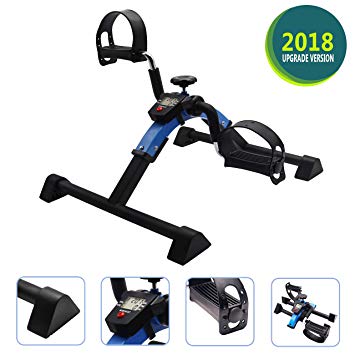 EF Pedal Exerciser Mini Stationary Bike,Foot Peddler Treadmill Seated Chair Cycler for Seniors and Elderly,Arms and Legs Workout with LCD Molitor,Folding Exercise Bike