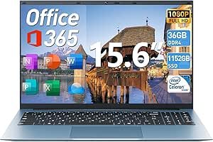 SGIN 15.6 Inch Portable Laptop Computer with Celeron N5095 Quad-Core, 36GB RAM 128GB EMMC 1024GB SSD, Office 365 1-Year Subscription, Windows 11 Laptops, WiFi 6, 7000mAh Battery, USB 3.2 * 3(Gray)