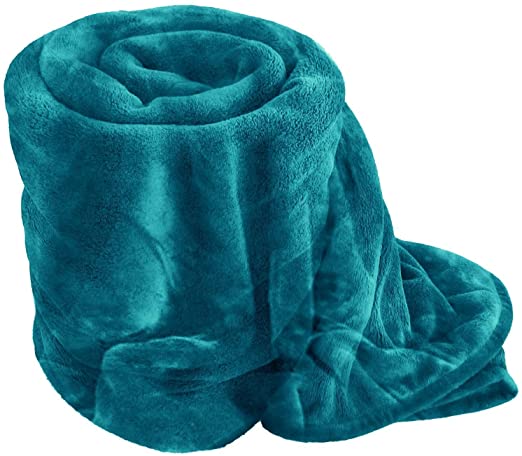 EGYPTO Fleece Blanket - Extra Soft Fur Brush Fabric, Super Warm Bed Throw, Lightweight Sofa Blanket, Easy Care (King (200cm x 240cm), Teal)