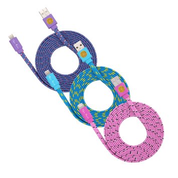 3 Pack 6ft Durable Hi-Speed Braided Flat Noodle Lightning USB SYNC Cable Charger Cord for iPhone 6 6 Plus 5 5C 5S iPad 4 iPad Mini Ipad Air iPod Touch 5th Gen iPod Nano 7th Gen Support Latest IOS 8-pin to USB - purple blue pink