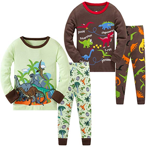 Pajamas for Boys Kid Clothes Dinosaur PJs Long Sleeve 4-Piece Sets Sleepwear 1-12 Years