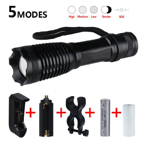 TOTOBAY Tactical Flashlight--Best and Brightest LED Handheld Torch with 360º Rotation Bike Mount, 900 Lumen,5 Modes, Zoom Lens with Zoomable Focus, Water-Resistant.