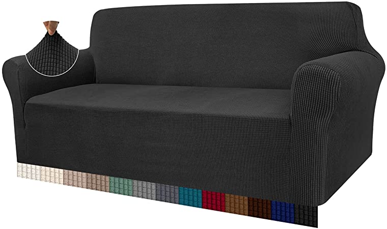 Granbest High Stretch Sofa Covers 3 Seater Super Soft Stylish Couch Covers for Dogs Pets Cats Jacquard Spandex Non Slip Sofa Slipcover for Living Room Furniture Protector (3 Seater, Black)