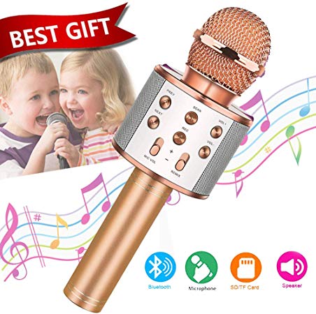 Toys For 7 8 9 10 11 Years Old Girls,Best Present Gifts For 6-15 Years Old Girl Boy,Bluetooth Wireless Karaoke Machine, Party Favor for Teen Boys Girls Toys Age 4-12 Gifts Toys for Teens Boy Rose Gold