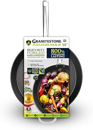 Granitestone Armor Max 14 Inch Non Stick Frying Pans, Non Stick Skillet, Large Frying Pan Nonstick Frying Pan, Induction Pan, Nonstick Pan for Cooking, Oven Safe Skillet, Dishwasher Safe, Black