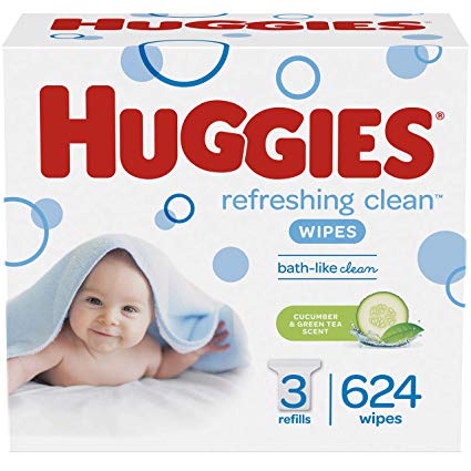 HUGGIES Refreshing Clean Scented Baby Wipes, Hypoallergenic, 3 Refill Packs (624 Total Wipes)