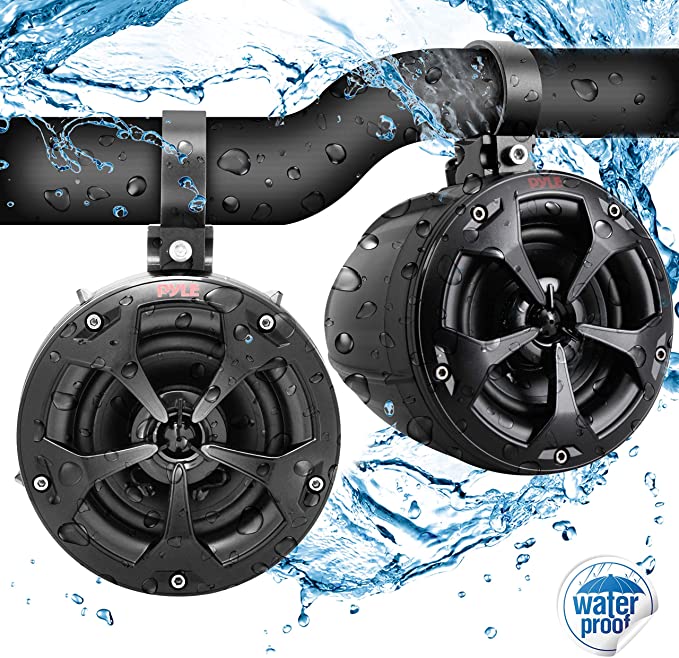 2-Way Dual Waterproof Off-Road Speakers - 4 Inch 800 Watt Marine Grade Wakeboard Tower Speakers System, Full Range Outdoor Audio Stereo Speaker for ATV, UTV, Quad, Jeep, Boat - Pyle PLUTV41BK (Black)