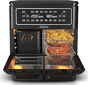 Sunbeam Multi Zone Air Fryer Oven | Convertible Dual 2x 5.5L Cooking Zone to Single 11.4L Cooking Zone, 9 Accessories, Multiple Air Fryer Presets and Cooking Functions, Black AFP6000BK