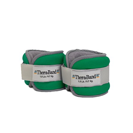 TheraBand Comfort Fit Ankle & Wrist Cuff Wrap Walking Weights Set, Adjustable Wrist Weights and Ankle Weights for Home Workout, Green, 1.5 Pound Each, Set of 2