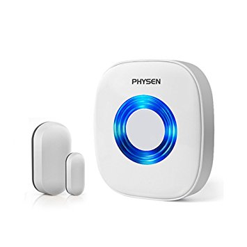 PHYSEN Wireless Door/Window Sensor Chime kit with 1 Magnetic Door Sensor and 1 Remote Receiver with Operating at 260-feet Range,4 Volume Levels with 52 Melodies Chimes for Home/Office/Stores