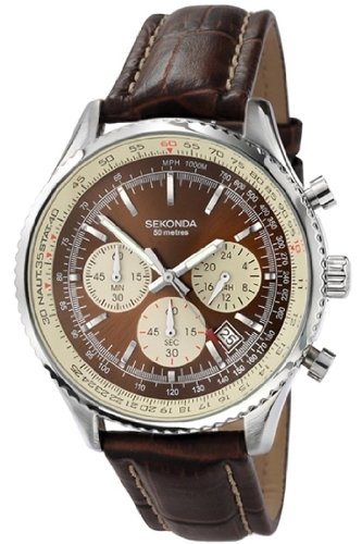 Sekonda Men's Quartz Watch with Brown Dial Chronograph Display and Brown Leather Strap 3407.27