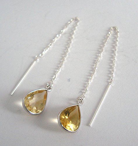 yellow citrine November birthstone sterling silver chain earrings