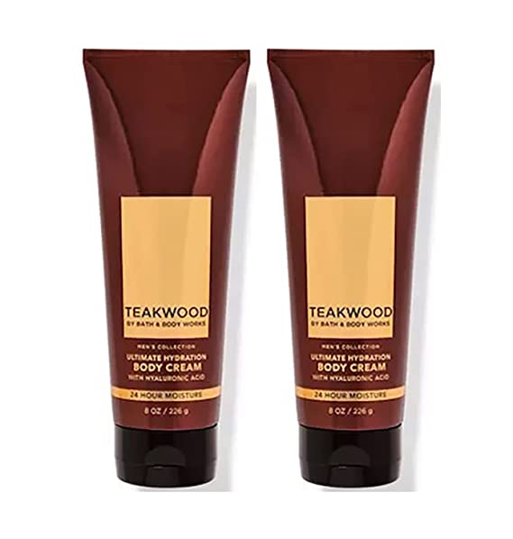 Bath and Body Works Teakwood Men's Collection Ultimate Hydration Ultra Shea Body Cream 8 Oz 2 Pack (Teakwood)