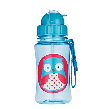 Skip Hop Zoo Little Kid & Toddler Feeding Travel-To-Go Flip Top Straw Bottle, 12 oz, Multi, Otis Owl