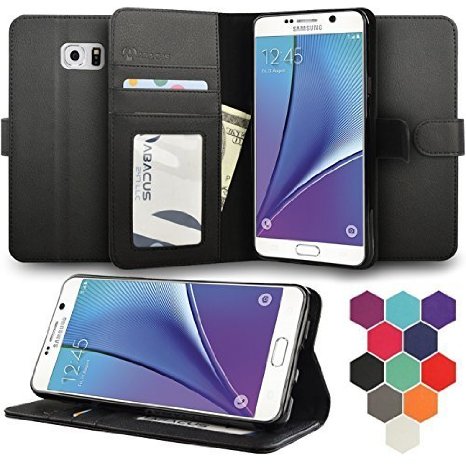 Note 5 Case Abacus24-7 Wallet Series Samsung Galaxy Note 5 Case with Flip Cover and Stand Black