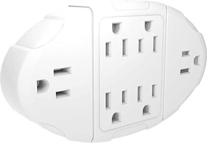 Stanley 38110 6-Way Transformer Tap with Grounded 6-Outlet Wall Adapter,White