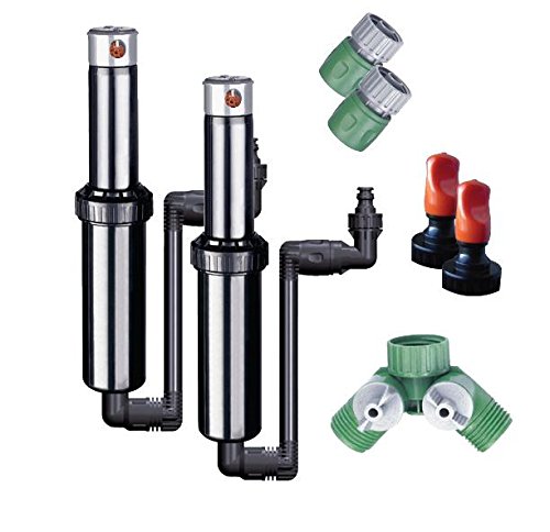 Quick-Snap In-Ground 5-Inch Pop-Up Adjustable Sprinkler 2-Pack With Quick Hose Connectors And Splitter, QSK-742