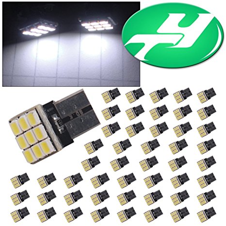 YINTATECH 50X T10 Wedge 9-SMD Super White Interior LED Car Lights Bulb W5W 168 194 2825 161 158 192