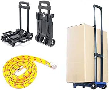 Minisize Travel Luggage Cart with 2 Wheels Lightweight Plastic Luggage Carrier Cart Trolley Folding Hand Truck for Shopping Trip Moving and Office Use Trolley (Small Base Plate:14" X 13")