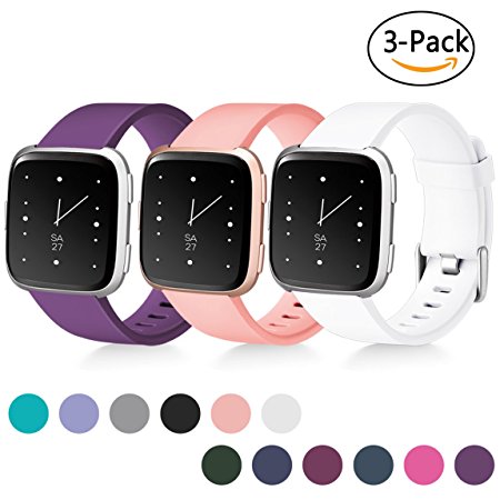 Maledan For Fitbit Versa Bands, Classic Accessory Replacement Sport Bands for Fitbit Versa Smartwatch(3 Pack), Women Men Large Small