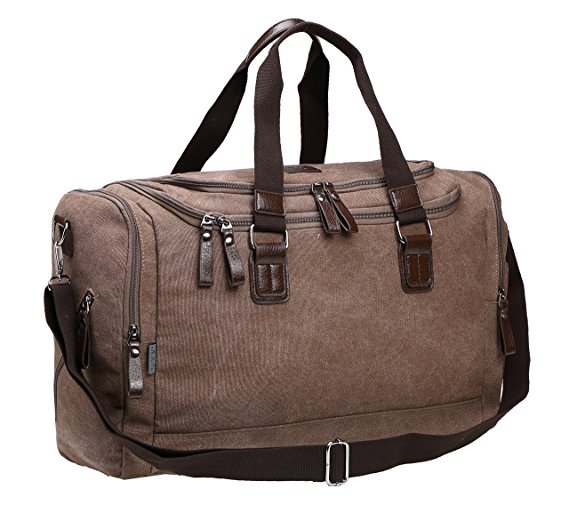 Bagtrip Oversized Canvas Travel Duffel Bag Shoulder Handbag Weekend Bag Brown 1297
