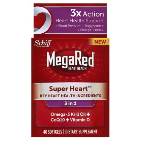 MegaRed Super Heart Omega 3 Krill Oil Plus COQ10 and Vitamin D, 40 count