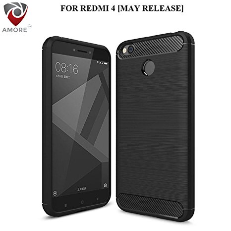 Amore™ Xiaomi Redmi 4 Back Cover [May 2017 Launch] Carbon Fiber Shock Proof Rugged Armor back case cover with Metallic Brush Finish For Xiaomi Redmi 4 (Carbon Fibre Black)