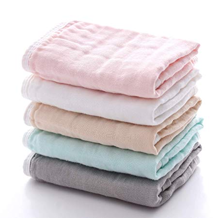 MUKIN Baby Bath Washcloths - [High Density] Muslin Baby Washcloth for Newborn. Ultra Soft and Absorbent Wash Cloths for Babies |Reusable Baby Wipes for Baby Sensitive Skin (5 Pack)