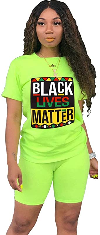 Womens Short 2 Piece Outfits Workout Shorts Sets Short Sleeve Shirts Sweatsuits Black Lives Matter