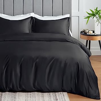 CozyLux 100% Organic Bamboo-Rayon Duvet Cover Set King Size Black 3PCS 300TC Luxury Comforter Cover 104" x 90", Oeko-Tex Cooling Duvet Covers with Zipper Closure and Corner Ties, Black