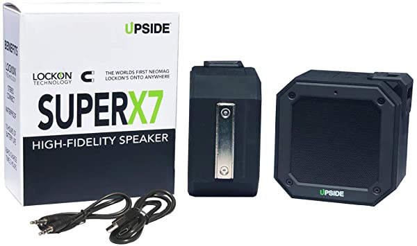 Magnetic Bluetooth Speaker by Upside Golf, SUPERX7 Waterproof IPX7 Portable, LOCKON Magnet, Stereo Connect, 100 Foot Wireless Range, 20 Hours Playing Time & Rechargeable