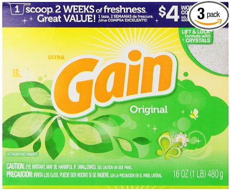 Gain With Freshlock Original Powder Detergent 15 Loads 16 Oz (Pack of 3)