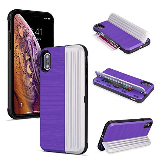 rejazz iPhone XR Case with Dual Layer Design Luggage Style Hidden Creative Card Slot Holder for Apple iPhone XR (Purple)