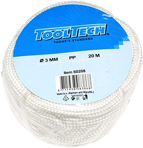 Plastic Rope Polypropylene 20MX3MM Adjustable White