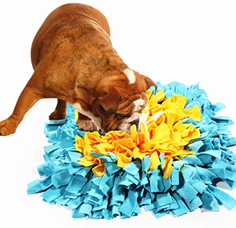 Lemonda Pet Dog Snuffle Mat Training Feeding Mat Nosework for Dogs Activity Fun Play Mat for Relieve Stress Restlessness 19"x 19" (Blue/Yellow)