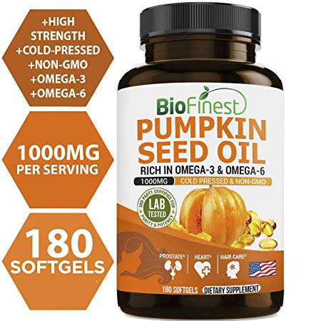 Biofinest Pumpkin Seed Oil 1000 mg - Organic Pure Gluten-Free Cold-Pressed Non-GMO - Made in USA - Pumpkin Seed Oil - Antioxidant Supplement For Healthy Immune, Prostate Health, Hair Care(180 softgel)