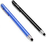 Bargains Depot2 Pcs 018-inch Rubber Tip Series 55L Stylus Pens for Touch Screen Devices with 6 Extra Replaceable Soft Rubber Tips -BlackBlue