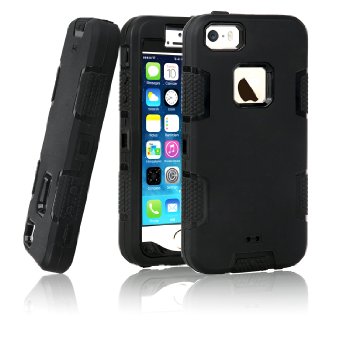 iPhone 5S Case EC8482 3in1 Shock Absorbing Case Rubber Combo Hybrid Impact Silicone Armor Hard Case Cover for Apple iPhone 5S C-BlackBlack